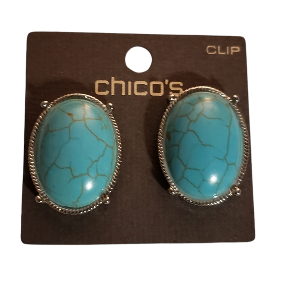 Chico's Jewelry - Chico's Turquoise Cabochon Silver Clip On Earrings